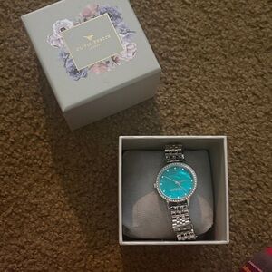 Olivia Burton Silver Watch with Turquoise Dial